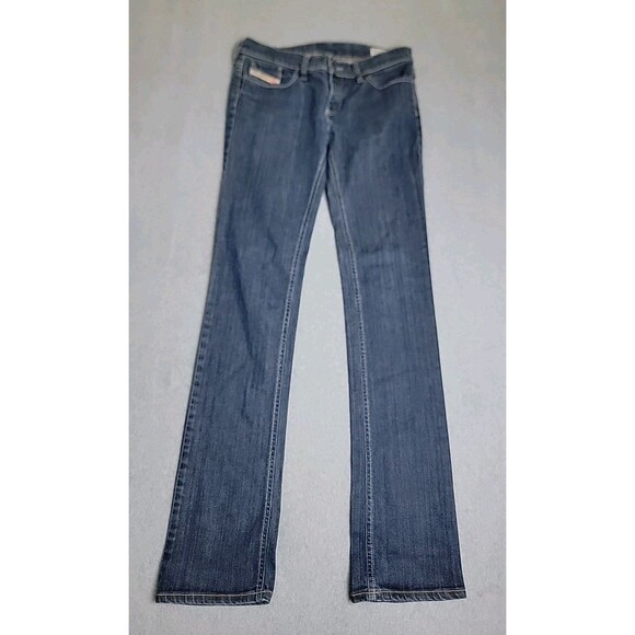 Diesel Jeans Womens 28 31x34 Liv Straight Low Rise Blue Stretch Italy Distressed - Picture 1 of 16